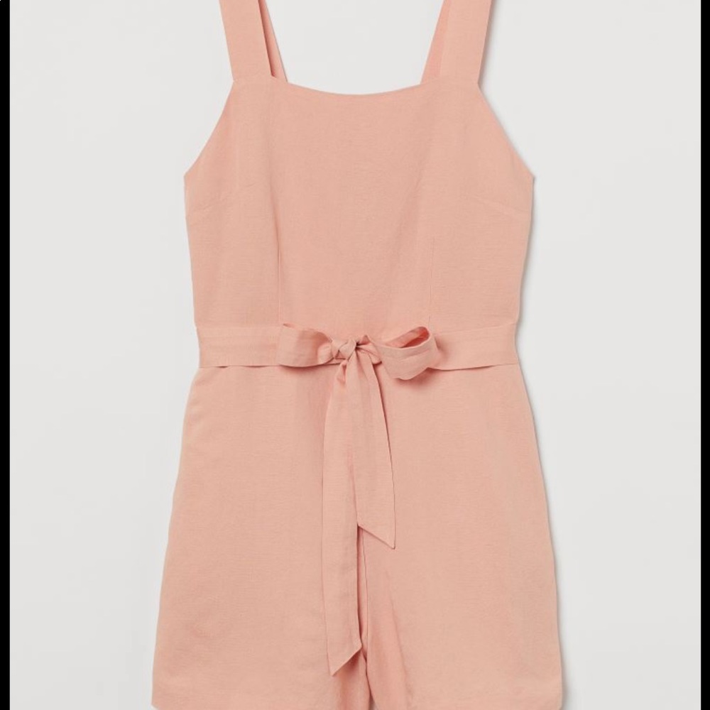 Linen romper with tie belt